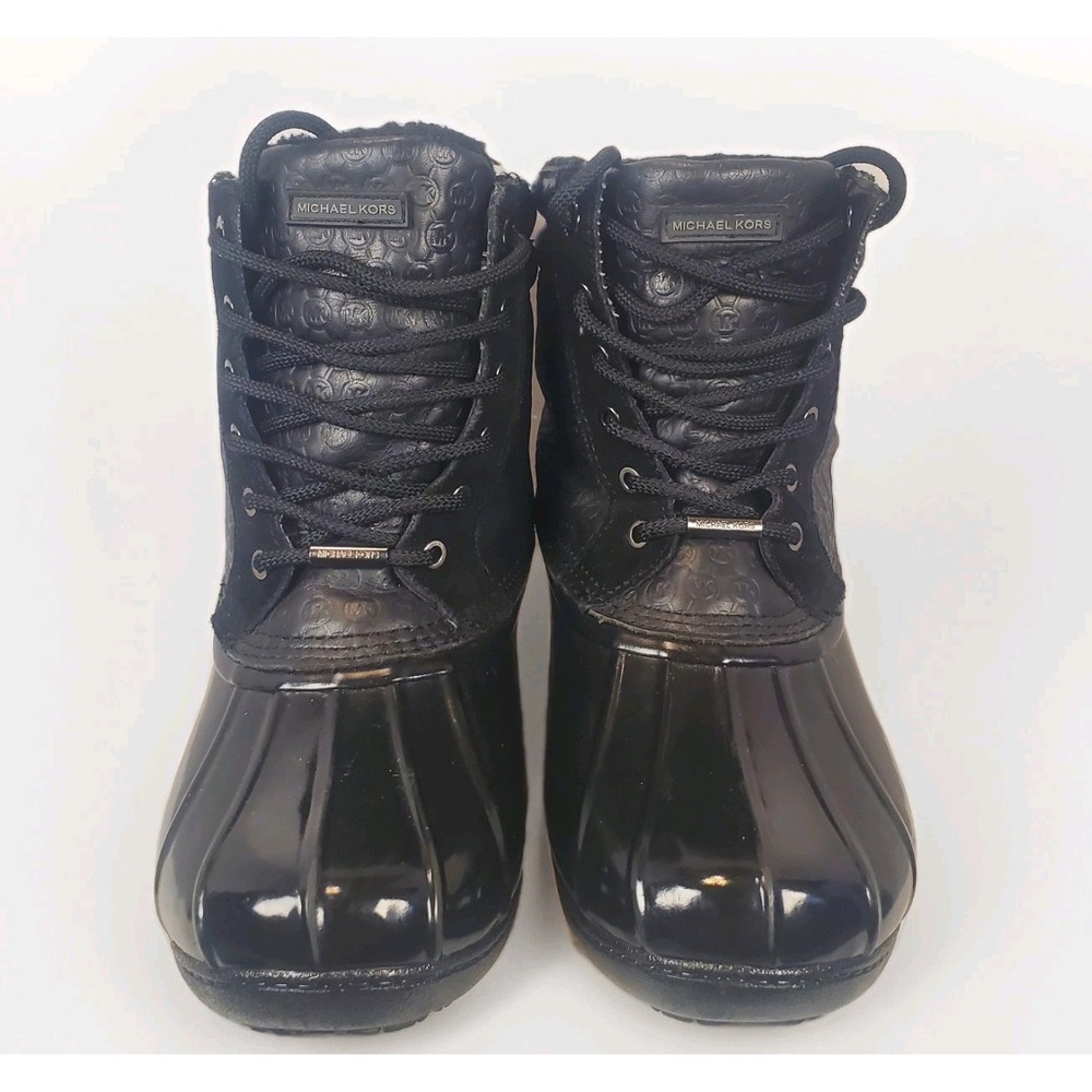 Michael Kors Easton Women's Size 7 Lace Up Black Duck Boots Faux Fur Lined - Picture 2 of 14